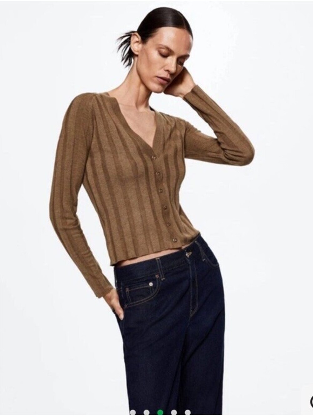 NWT MANGO Flurry Ribbed Sweater Cardigan In Light Brown. Size XL. Retail $68